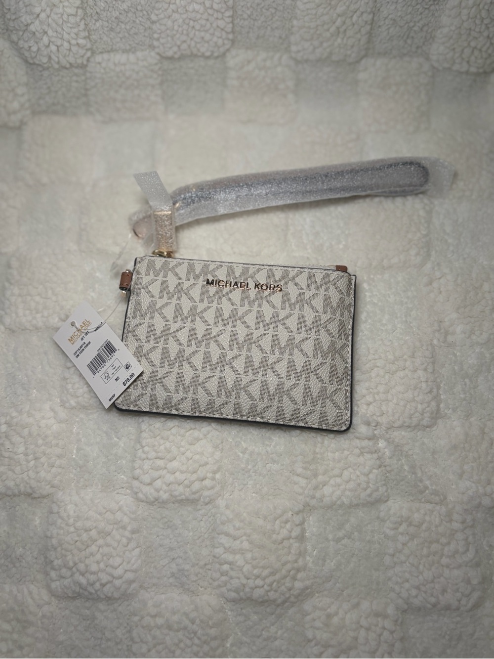 Michael Kors Beige White MK Logo Wristlet